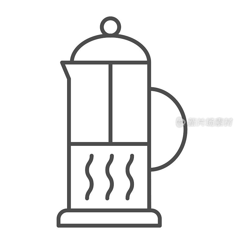 Teapot thin line icon, Kitchen appliances concept, Plastic or glass jar for brewing hot tea sign on white background, Teapot icon in outline style for mobile concept, web design. Vector graphics.